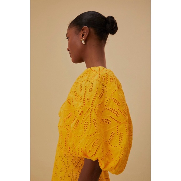 NWT Farm Rio Yellow Monstera Eyelet Short Sleeve Mini Dress S - Picture 5 of 7